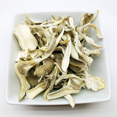 dried mixed oyster mushrooms in a bowl